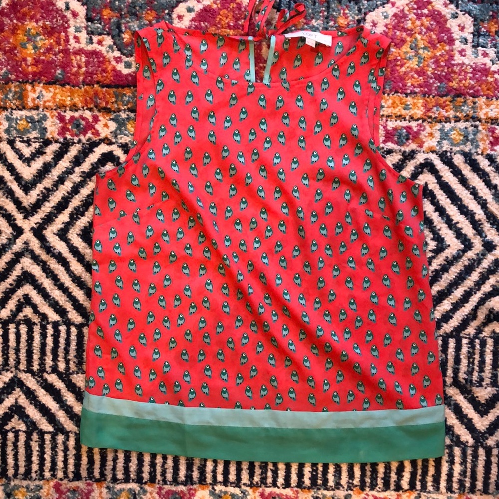 LOFT bird print sleeveless blouse